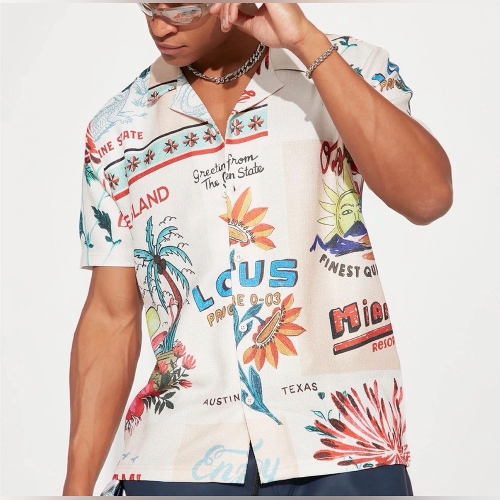 Fresh Postal Vibe Short Sleeve Button Up - Natural/Combo Size XLarge NEW